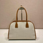 Prada Medium Linen Blend And Leather Tote Bag 1BG572